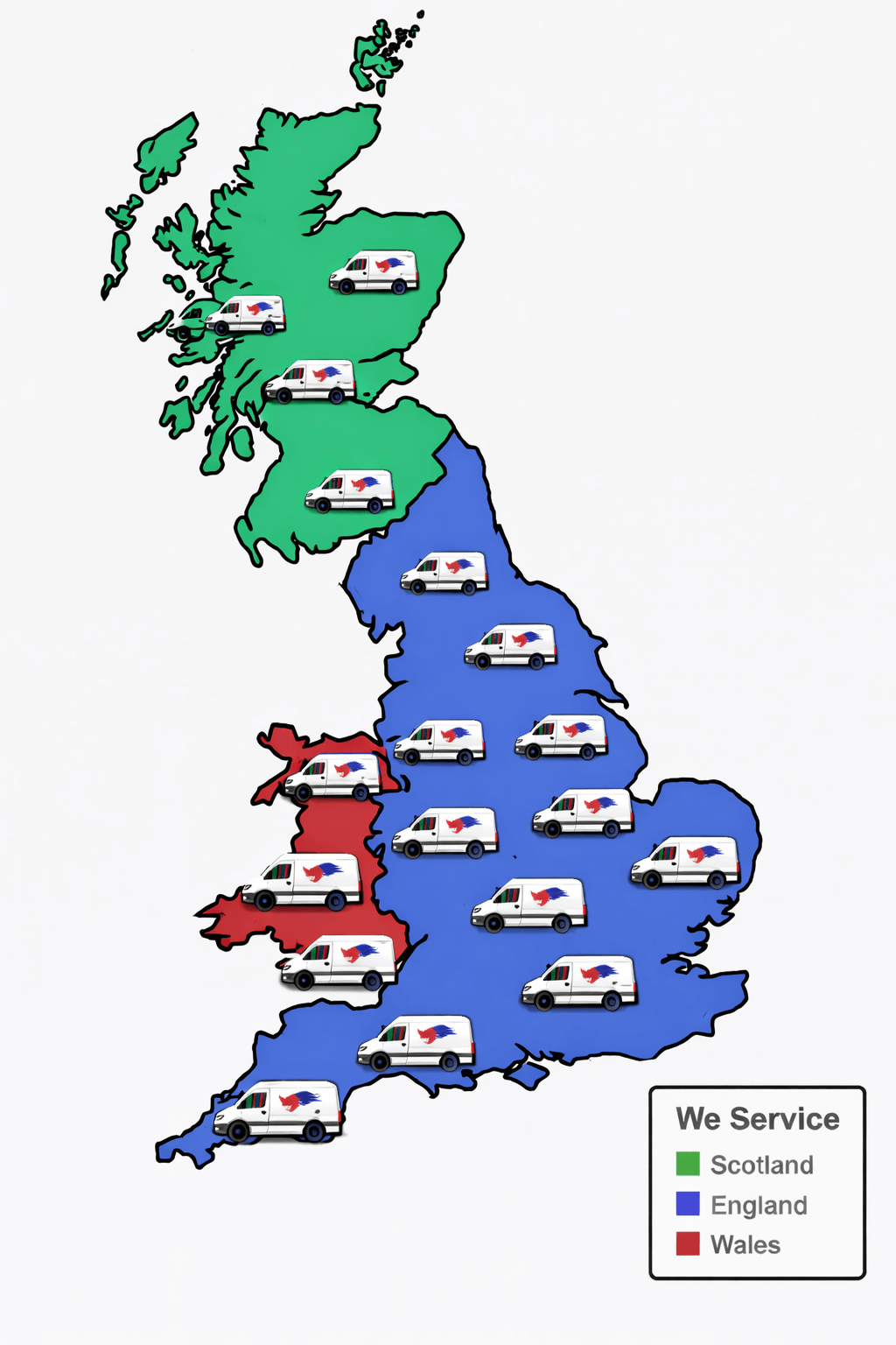 Map showing Air Conditioning Wales service coverage across Wales, England and Scotland