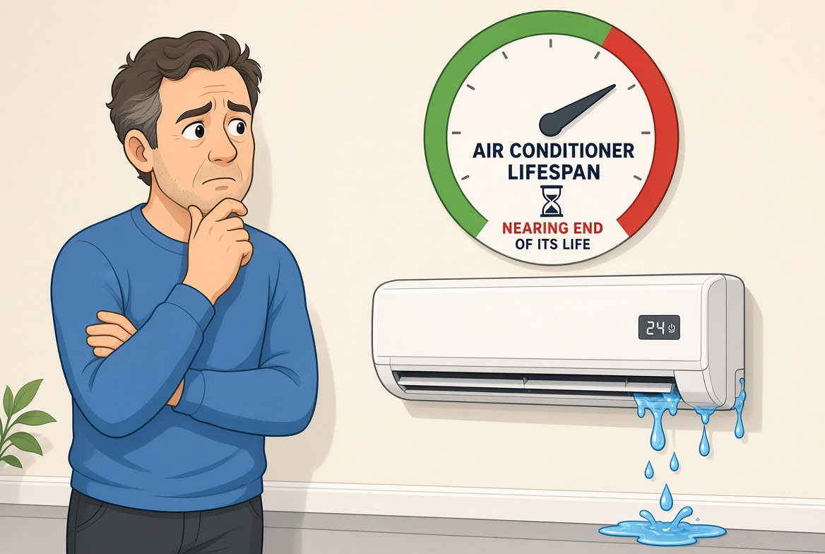 Close-up of an air conditioning indoor unit and controls